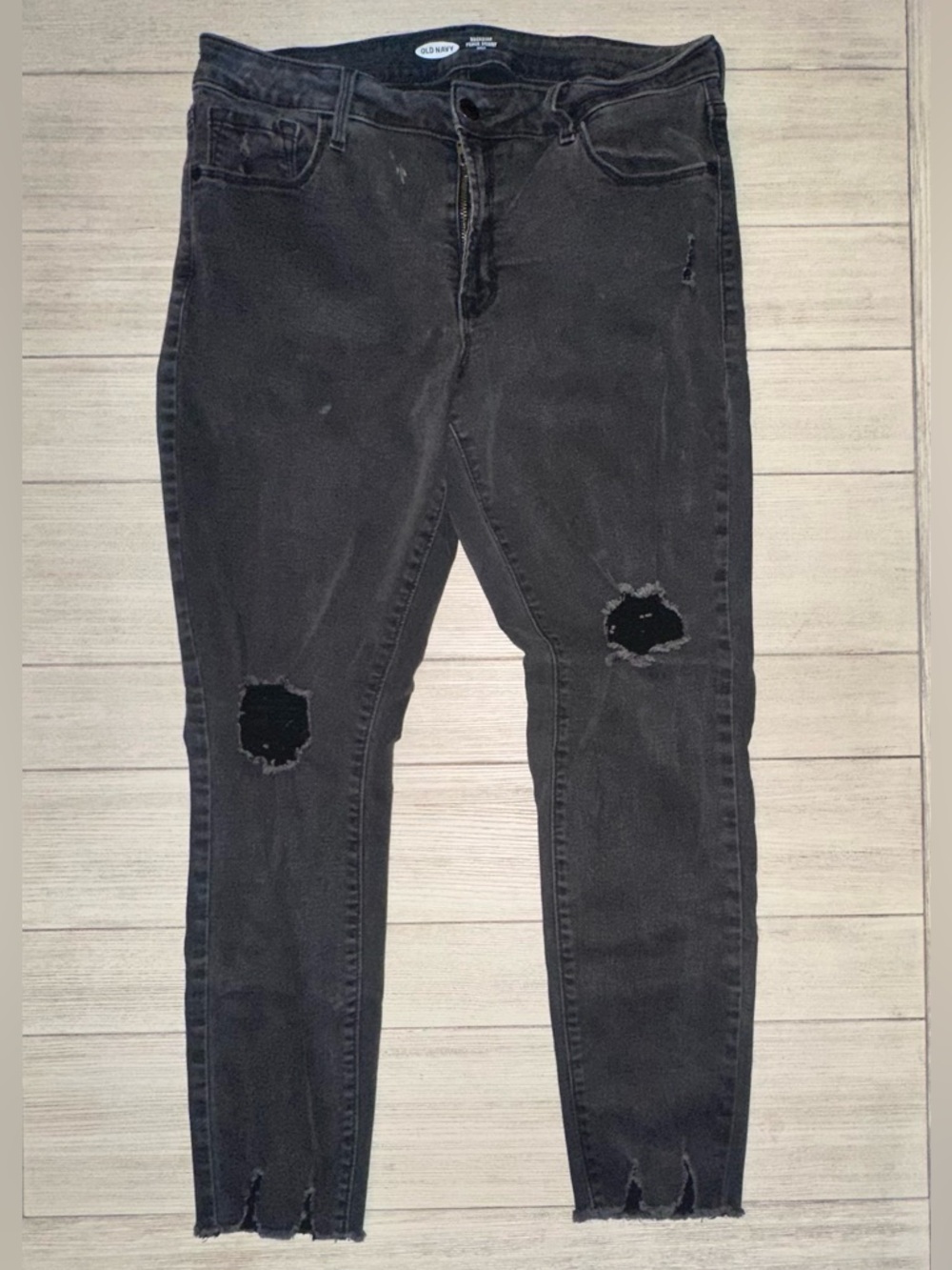 Old Navy Black Rockstar Super Skinny Mid-rise Distressed Jeans